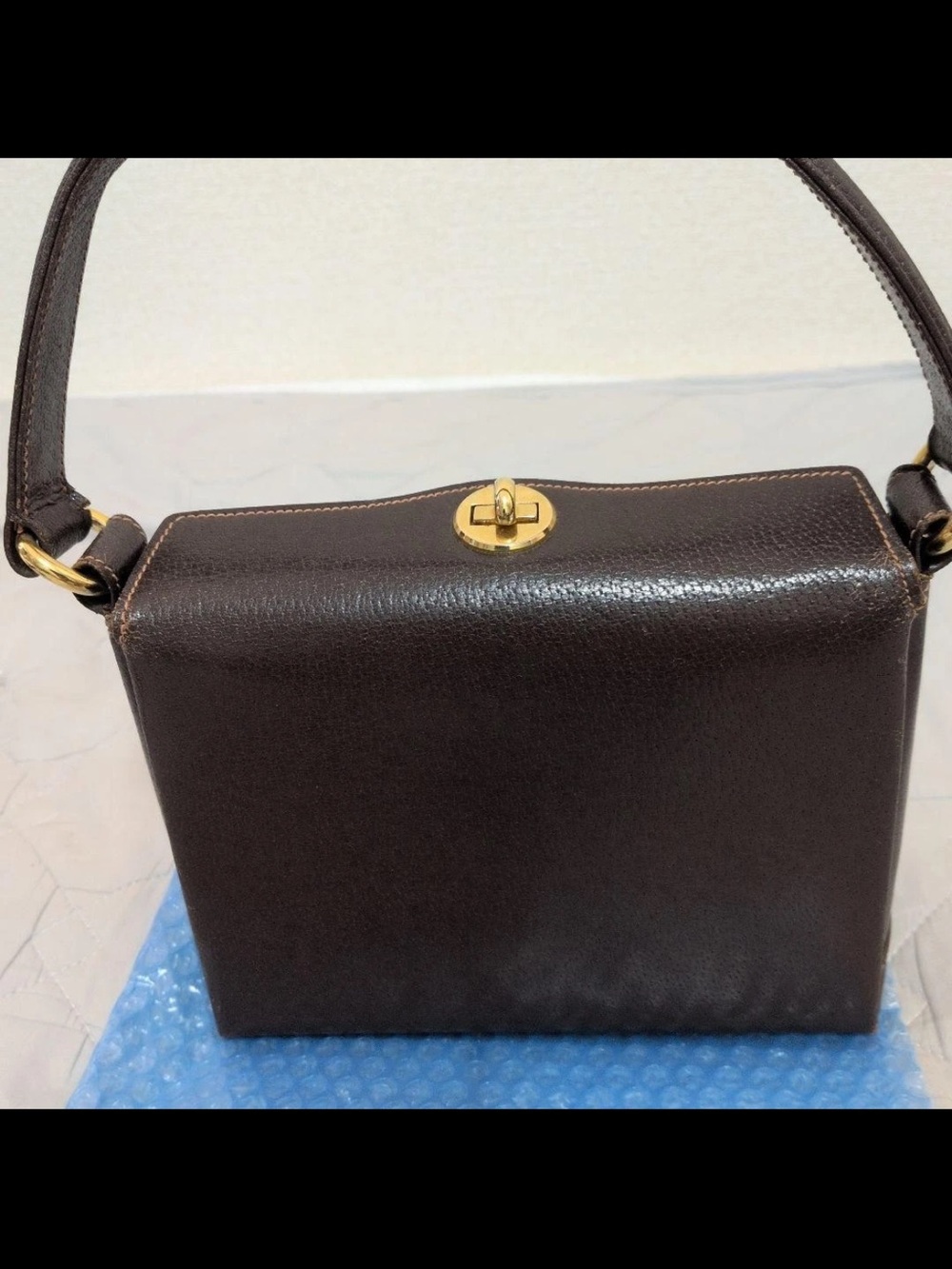 Gucci Dark Brown Leather Shoulder Bag with Gold Hardware